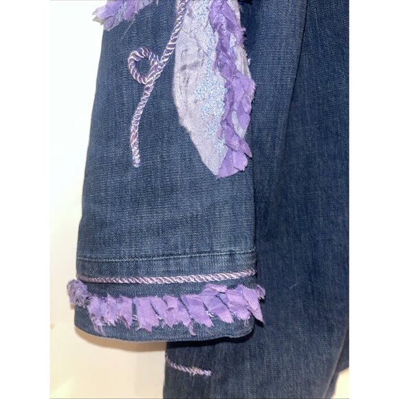Vntg Bleu Bayou Blue Denim Jacket Artsy 3/4 Sleeve Small Open Jacket Women’s M - Picture 5 of 11